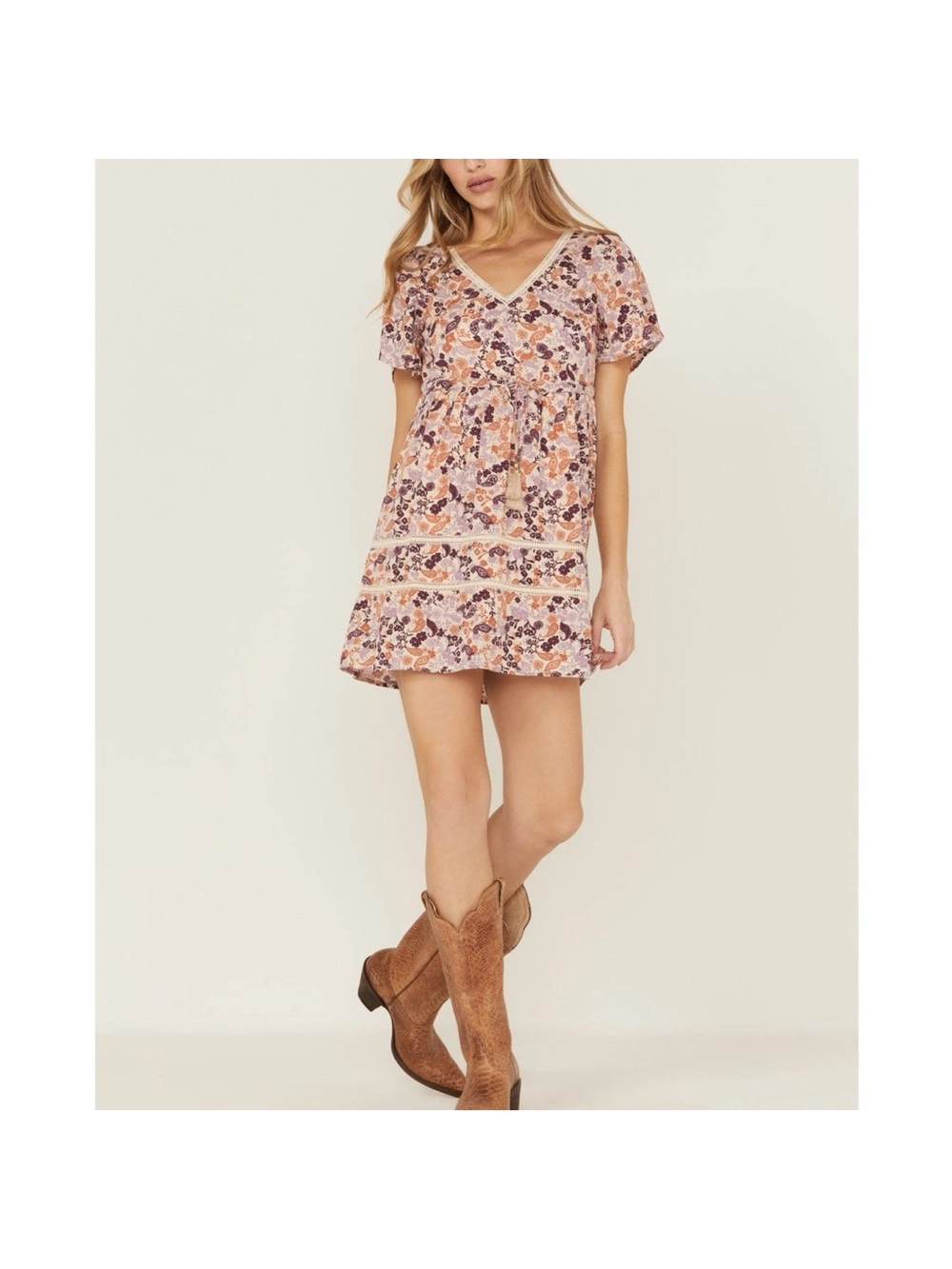 Idyllwind Blossom Court Floral/Lavender & Rust Paisley Gold Shimmer Mini Dress